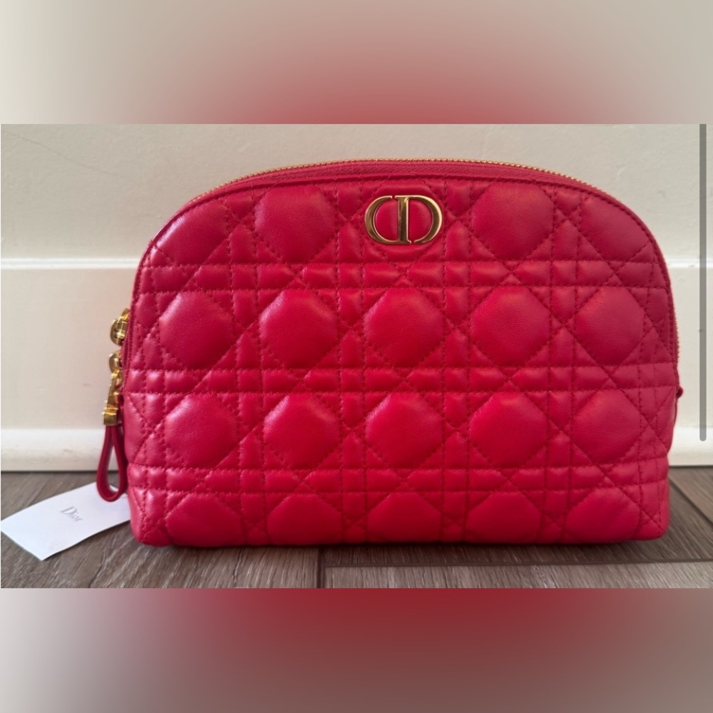 Dior Caro Cannage Aphrodite Pouch in raspberry Lambskin leather
NWT Full Set